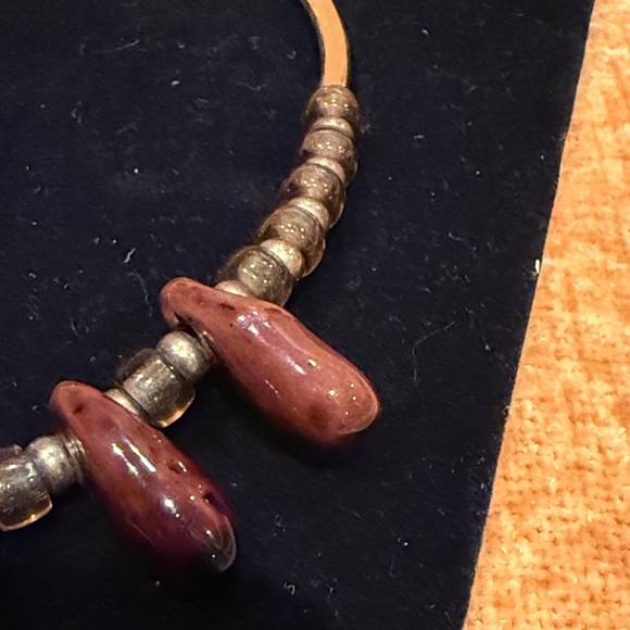 Brown and Gold Toned Mixed Material Choker Necklace - Picture 13 of 14